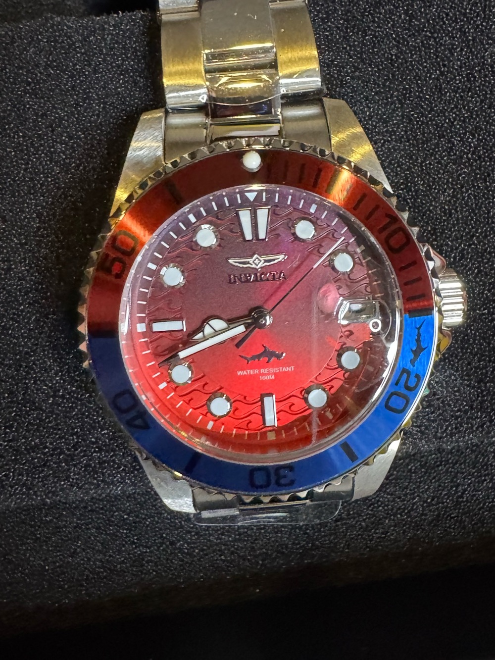 Invicta Silver Bracelet Watch with Red and Blue Gradient Dial